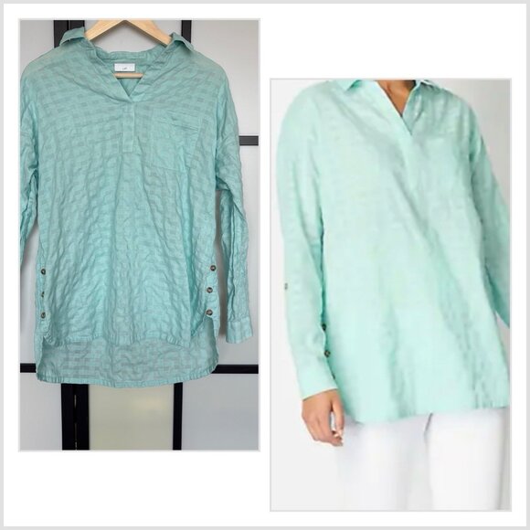 J. Jill Tops - J. Jill Textured Plaid Shirt Tunic M Mint Green Largenlook Coastal Beachy